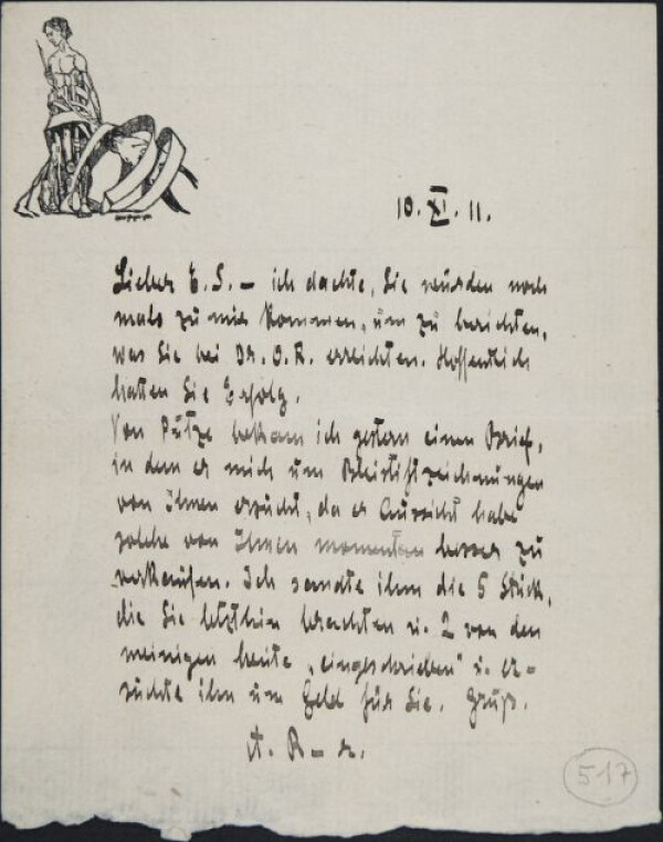 Brief von Arthur Roessler an Egon Schiele 