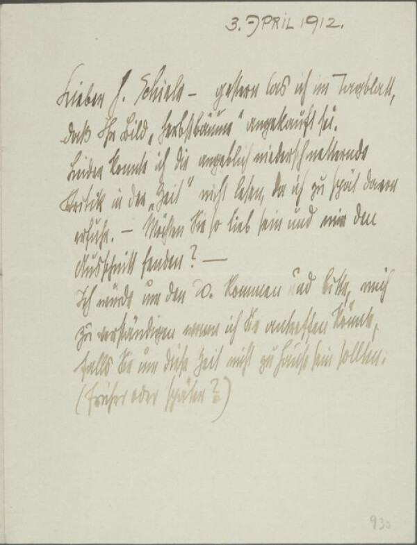 Brief von Carl Klima an Egon Schiele 