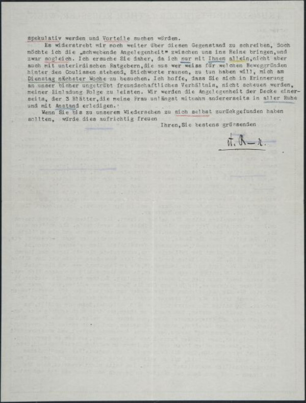 Maschinenschriftlicher Brief von Arthur Roessler an Egon Schiele Bild 2