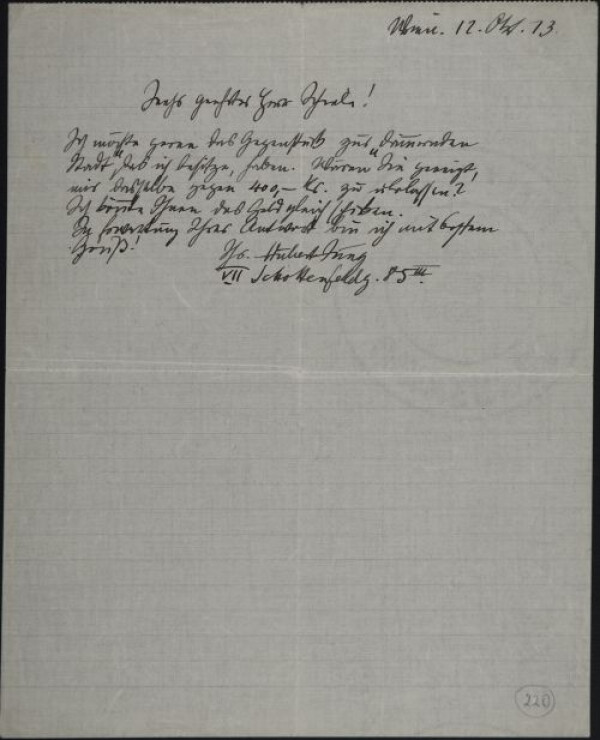 Brief von Hubert Jung an Egon Schiele 