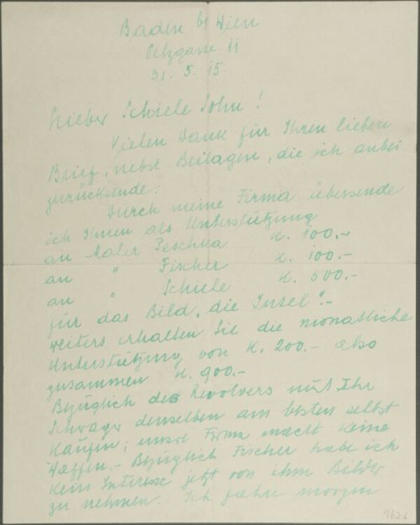 Brief von Heinrich Böhler an Egon Schiele 