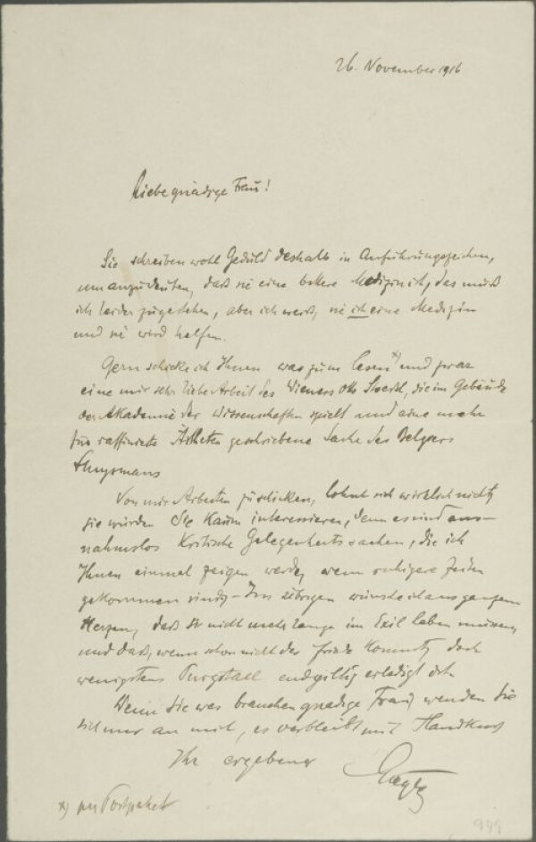 Brief von Leopold Liegler an Edith Schiele 