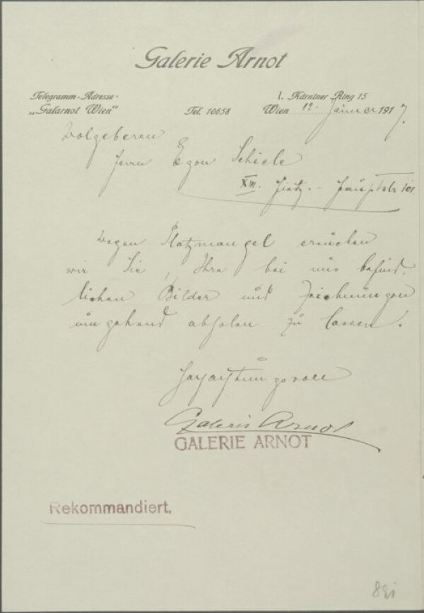 Brief von Guido Arnot an Egon Schiele 