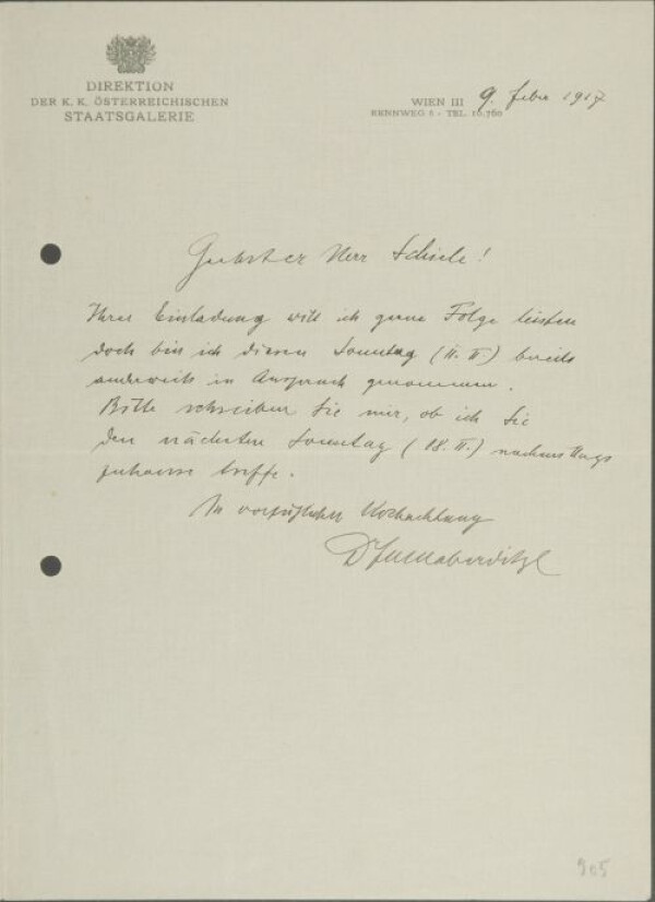 Brief von Franz Martin Haberditzl an Egon Schiele 