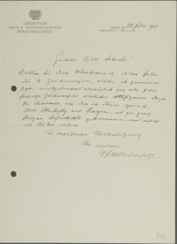 Brief von Franz Martin Haberditzl an Egon Schiele 