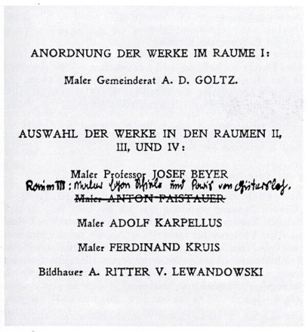 Katalog der Abteilung Kunst im Rahmen der Kriegsausstellung, Wien 1917 mit eigenhändigen Korrekturen von Egon Schiele 