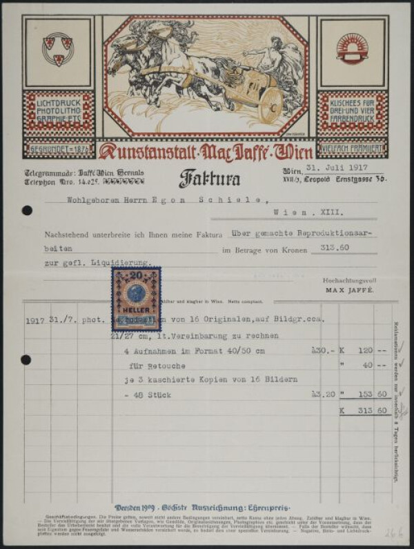 Maschinenschriftlicher Brief von Max Jaffé an Egon Schiele 