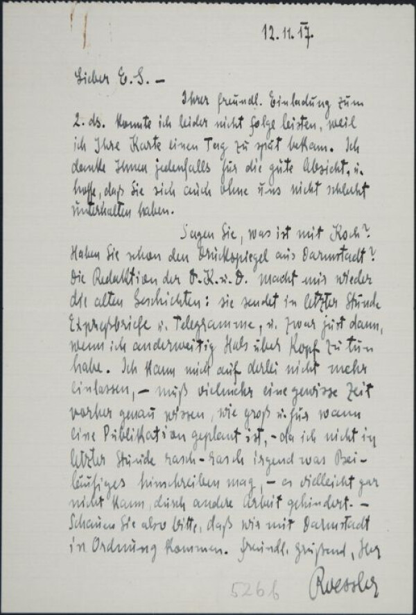 Brief von Arthur Roessler an Egon Schiele 