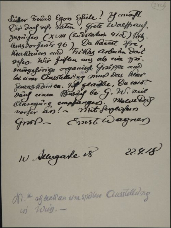 Brief von Ernst Wagner an Egon Schiele 