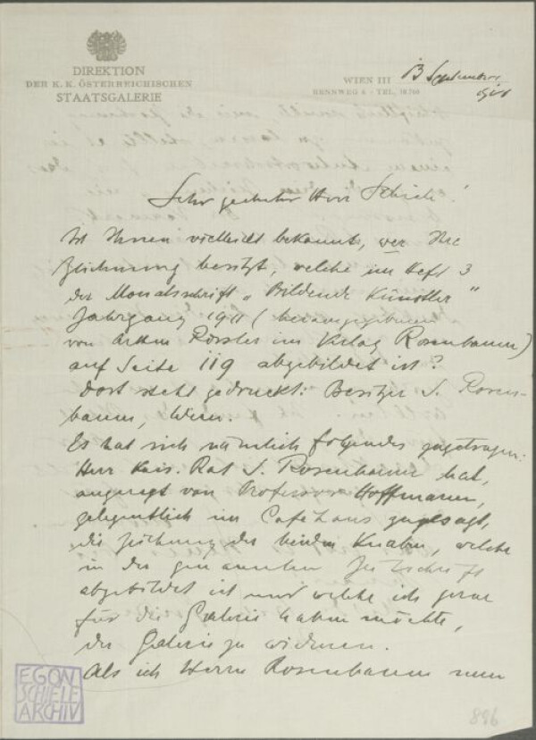 Brief von Franz Martin Haberditzl an Egon Schiele 