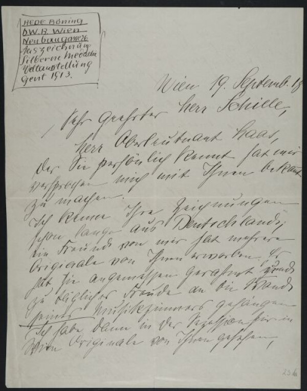 Letter from Hede Böning to Egon Schiele 