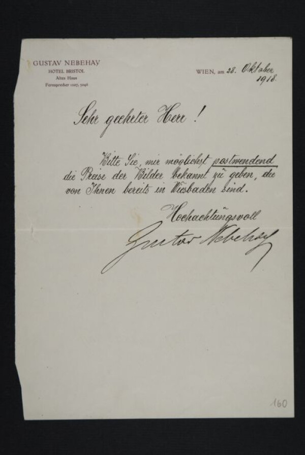 Brief von Gustav Nebehay an Egon Schiele 