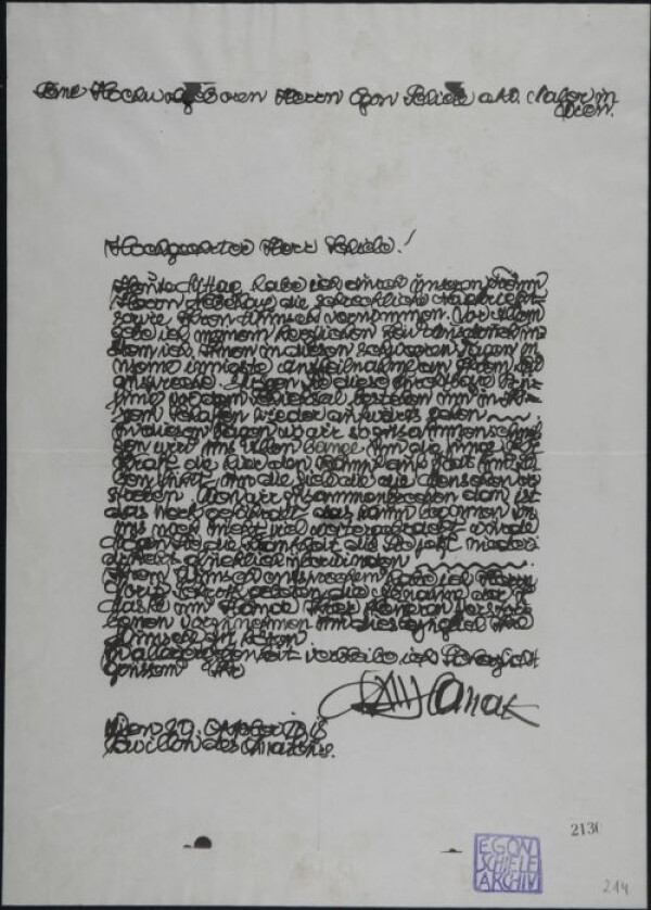 Brief von Anton Hanak an Egon Schiele 