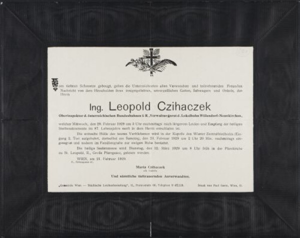 Partezettel von Leopold Czihaczek 