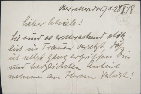 Letter of condolence from Heinrich Schröder to Egon Schiele on Edith Schiele’s death 