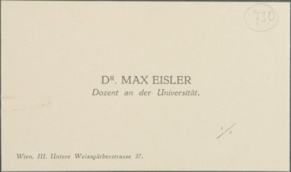 Visitkarte mit Kondolenzschreiben von Max Eisler an Marie Schiele zum Tod von Egon Schiele 