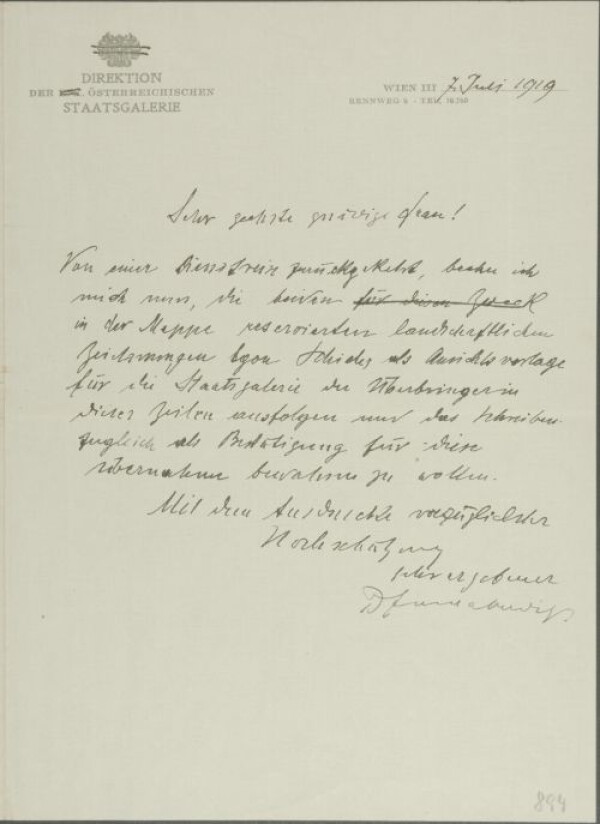 Brief von Franz Martin Haberditzl an Marie Schiele 