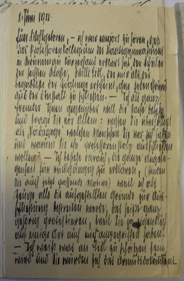 Brief von Egon Schiele an das k. u. k. Staatsgymnasium Krumau 