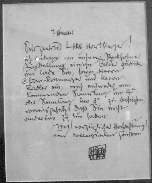 Brief von Egon Schiele an Richard Harlfinger 