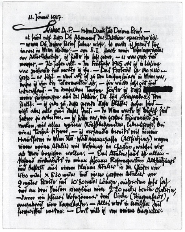 Brief von Egon Schiele an Anton Peschka 