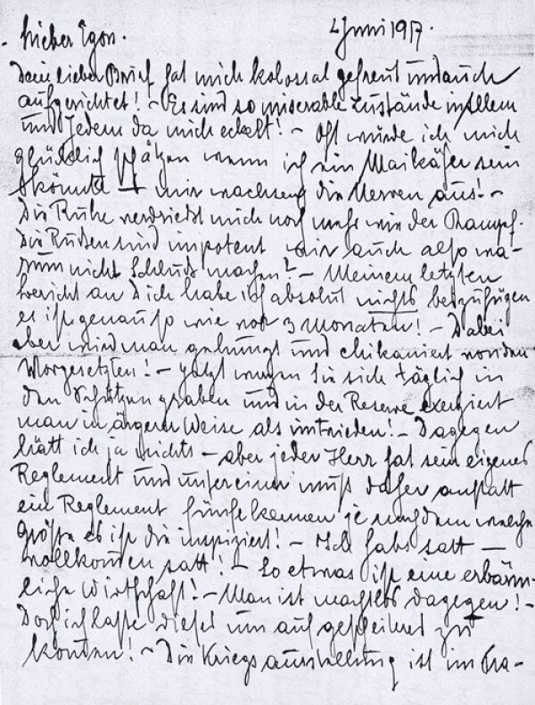 Brief (Feldpost) von Anton Peschka an Egon Schiele 