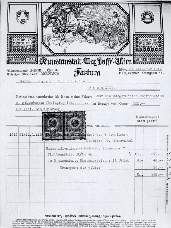 Maschinenschriftliche Rechnung von Max Jaffé an Egon Schiele 