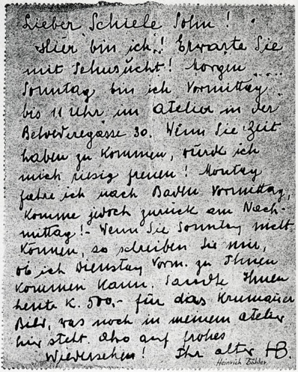 Brief von Heinrich Böhler an Egon Schiele 