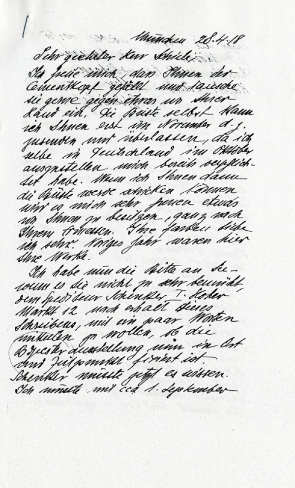 Brief von Eugen Steinhof an Egon Schiele 