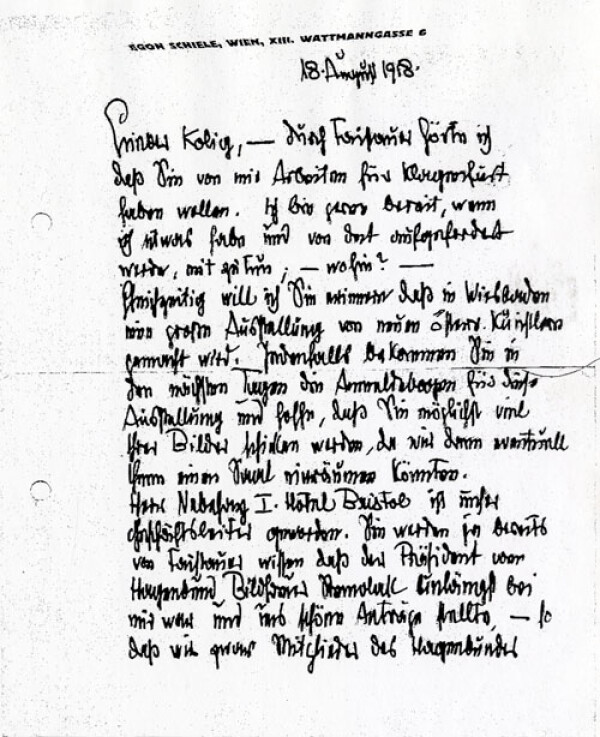 Brief von Egon Schiele an Anton Kolig 