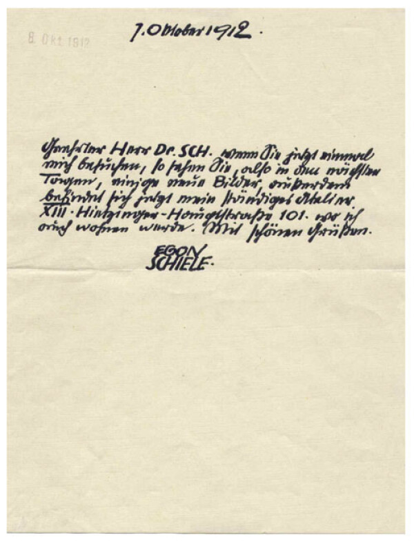 Brief von Egon Schiele an Dr. Sch. 