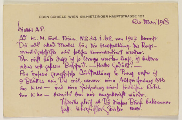 Brief von Egon Schiele an Anton Peschka 