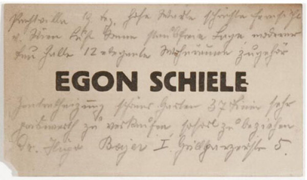 Visitkarte von Egon Schiele mit einer Notiz für Franz Hauer 