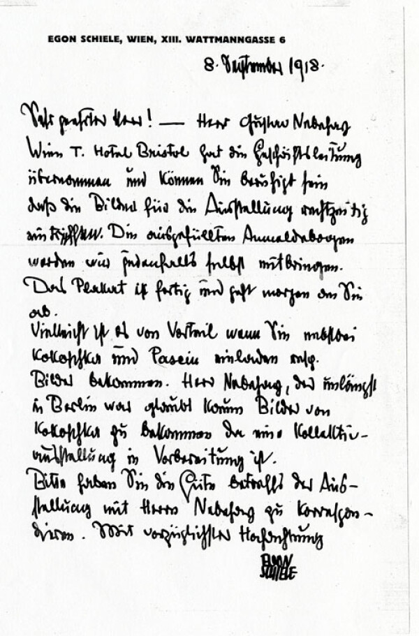 Brief von Egon Schiele, vermutlich an den Nassauischen Kunstverein Wiesbaden 