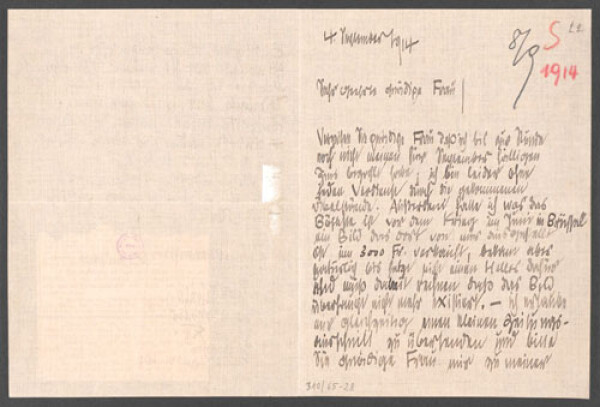 Brief von Egon Schiele an Rosa Kuntschik 