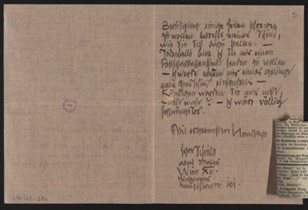 Brief von Egon Schiele an Rosa Kuntschik Bild 2