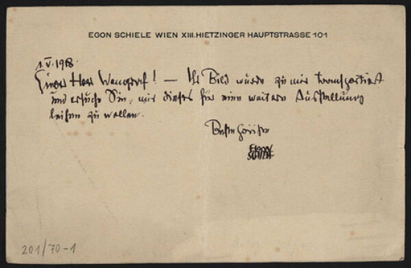 Brief von Egon Schiele an Paul Wengraf 