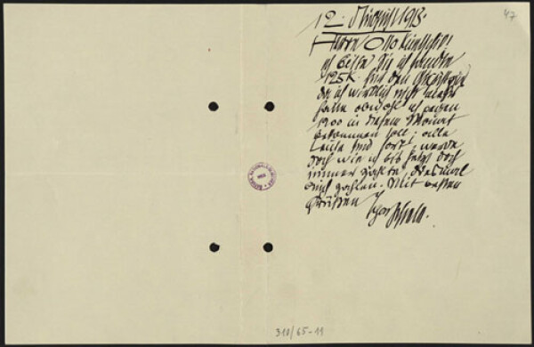 Brief von Egon Schiele an Moritz Otto Kuntschik 