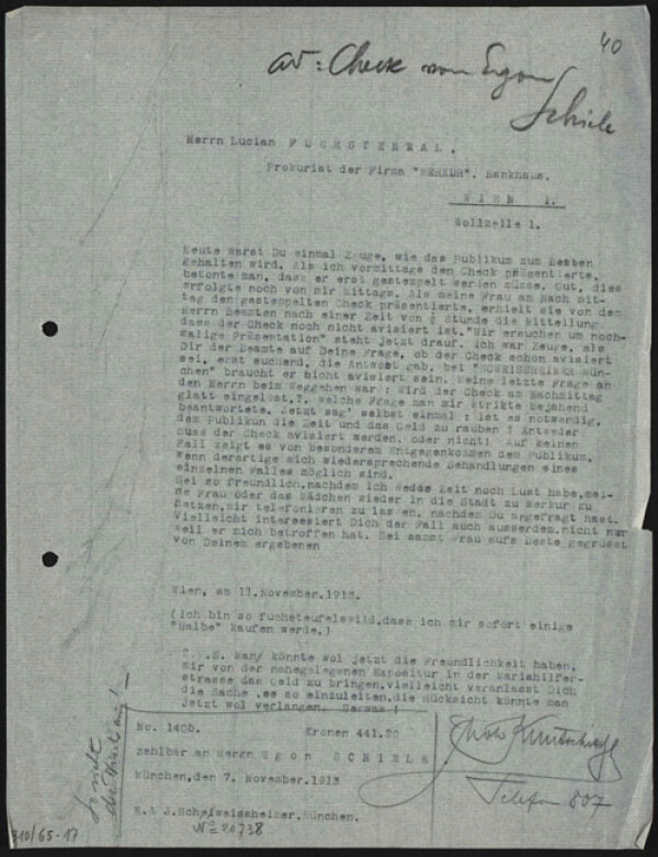 Maschinenschriftlicher Brief von Moritz Otto Kuntschik an Lucian Fürstental 