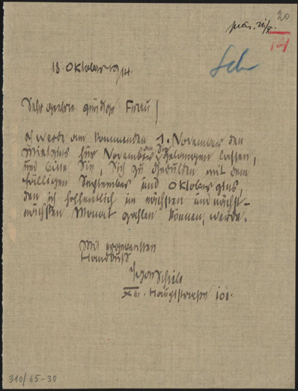 Brief von Egon Schiele an Rosa Kuntschik 