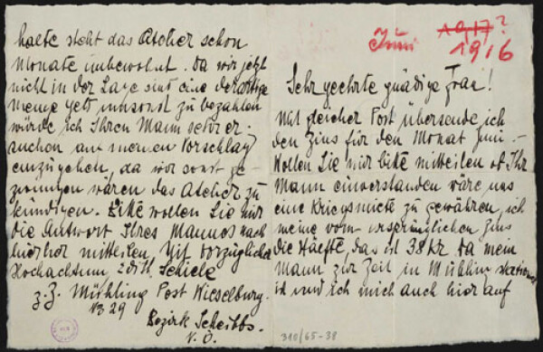 Brief von Edith Schiele an Rosa Kuntschik 