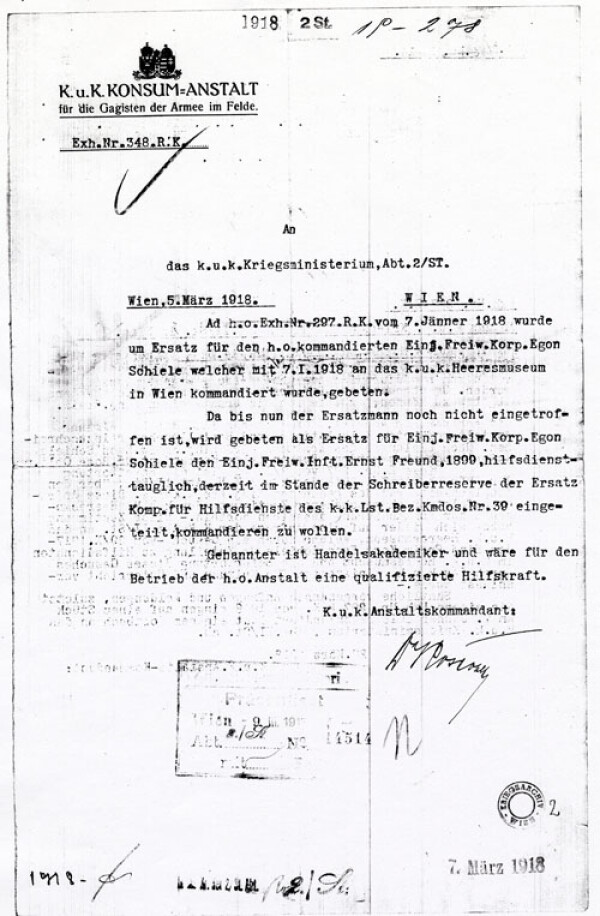 Maschinenschriftlicher Brief von Hans von Rosé an das k. u. k. Kriegsministerium 