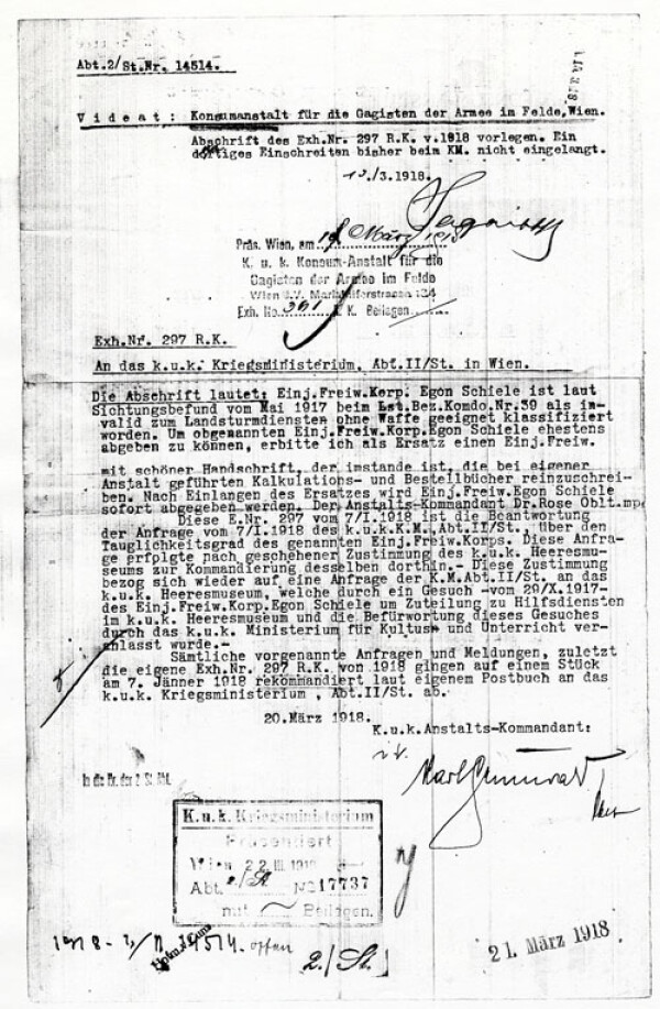 Maschinenschriftlicher Brief von Karl Grünwald an das k. u. k. Kriegsministerium 