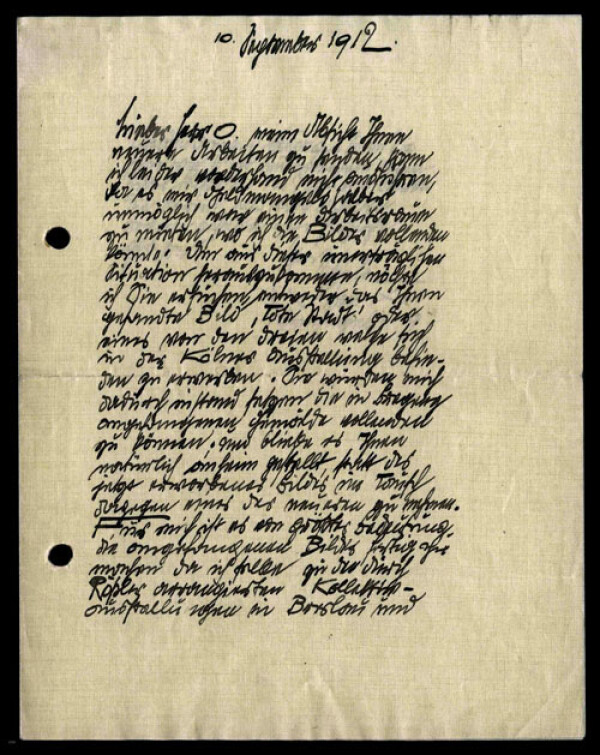 Brief von Egon Schiele an Karl Ernst Osthaus/Folkwang Museum 