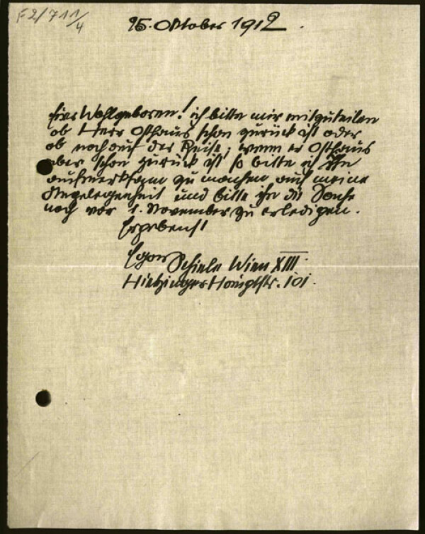 Brief von Egon Schiele an Karl Ernst Osthaus/Folkwang Museum 