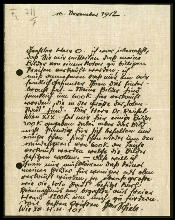 Brief von Egon Schiele an Karl Ernst Osthaus/Folkwang Museum 