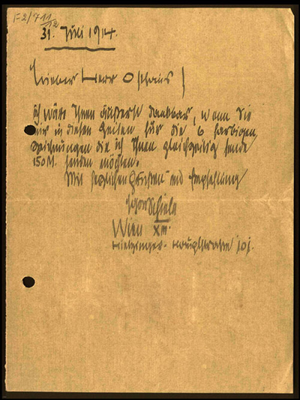 Brief von Egon Schiele an Karl Ernst Osthaus/Folkwang Museum 