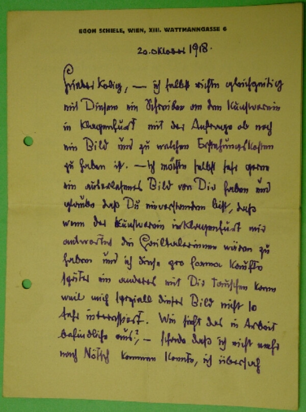 Brief von Egon Schiele an Anton Kolig 