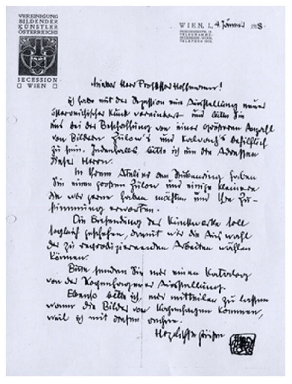 Brief von Egon Schiele an Josef Hoffmann 