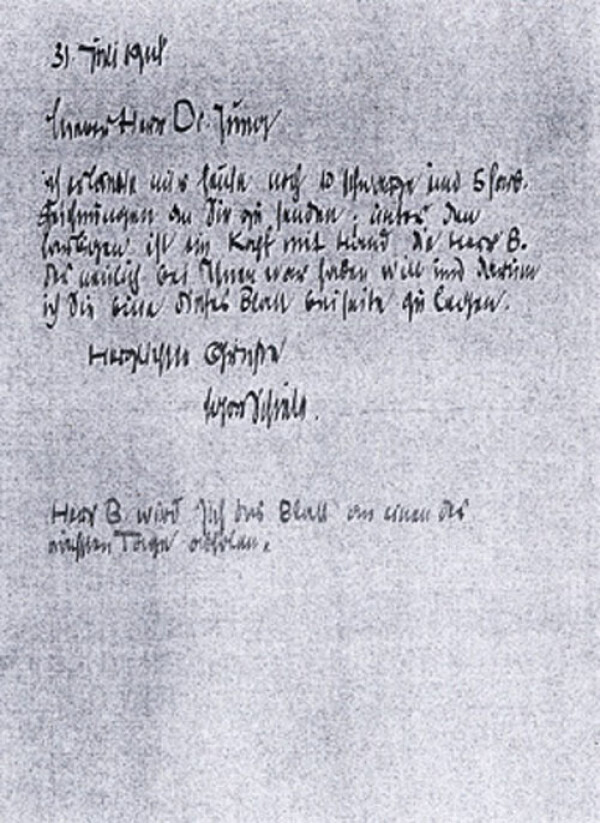 Brief von Egon Schiele an Hubert Jung 