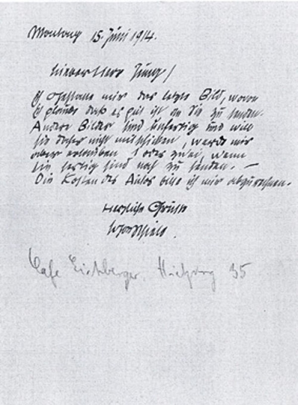 Brief von Egon Schiele an Hubert Jung 